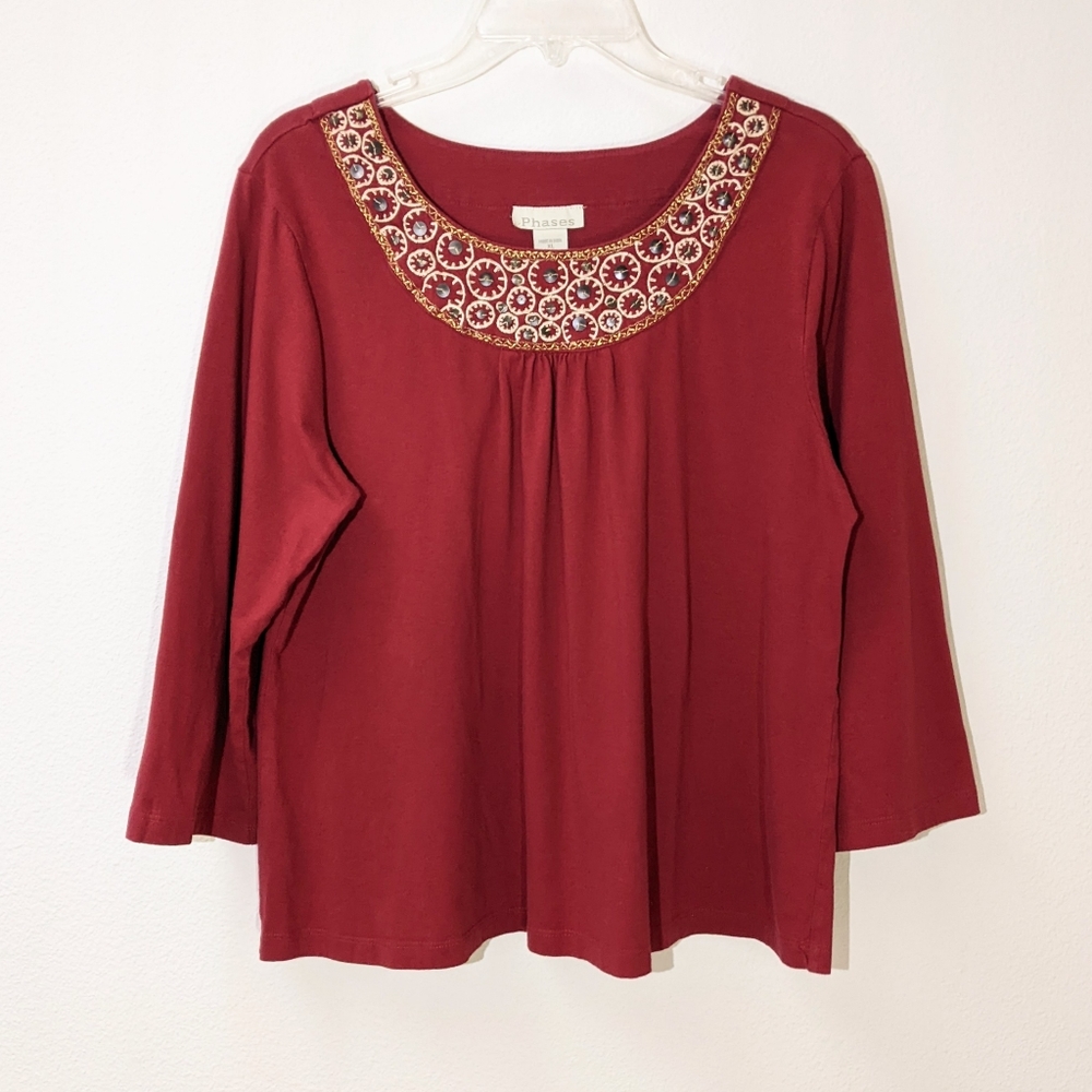 Y2k/2000s embellished funky boho rust cotton blouse by Phases size XL in EUC